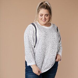 Bucket List Gray & White Animal Print Top w Stripe